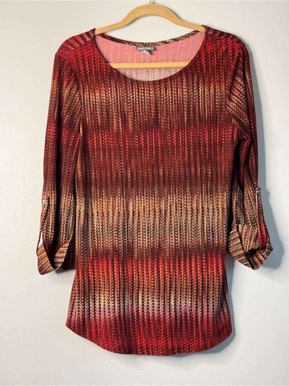 Roz & Ali Red and Brown Ombre Scoop Neck Tunic